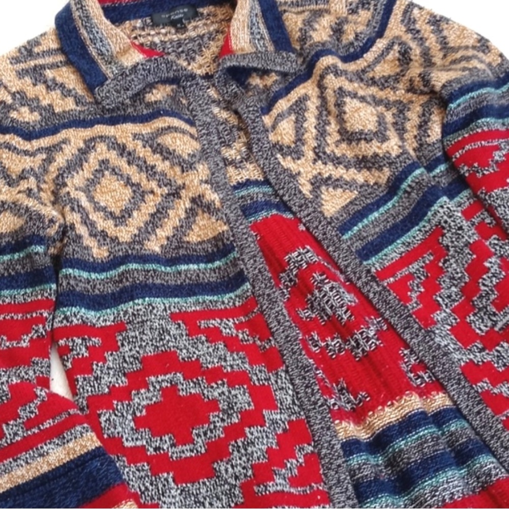 Spense Southwest Artist Style Red Blue Long Sleeve Open Cardigan / Duster M - Picture 5 of 11